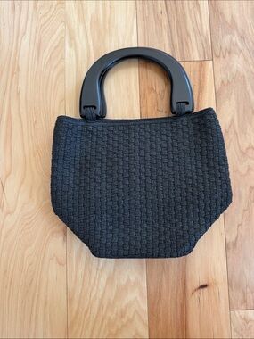 Talbots vintage black woven straw handbag